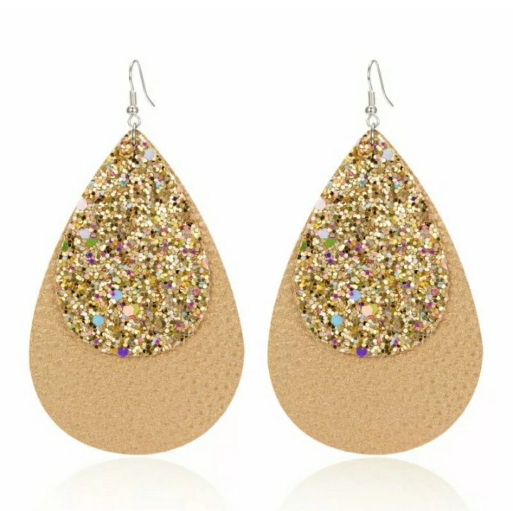 Sparkly gold and leather earrings